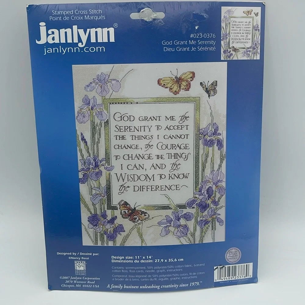 Janlynn Stamped Cross Stitch Kit God Grant Me Serenity Prayer 11 x 14 NEW